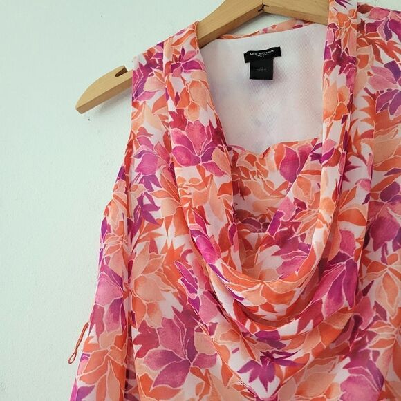 Ann Taylor Pink/Orange Draped Neck Sleeveless Blouse XS Chiffon - Picture 3 of 6